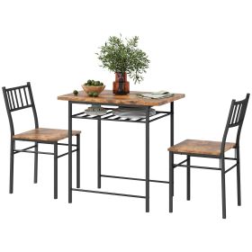3-Piece Small Dining Table Set for 2, Kitchen Table and Chairs with Storage Rack and Steel Frame, Brown 3-Piece Small Dining Table Set for 2, Kitchen Table and Chairs with Storage Rack and Steel Frame, Brown